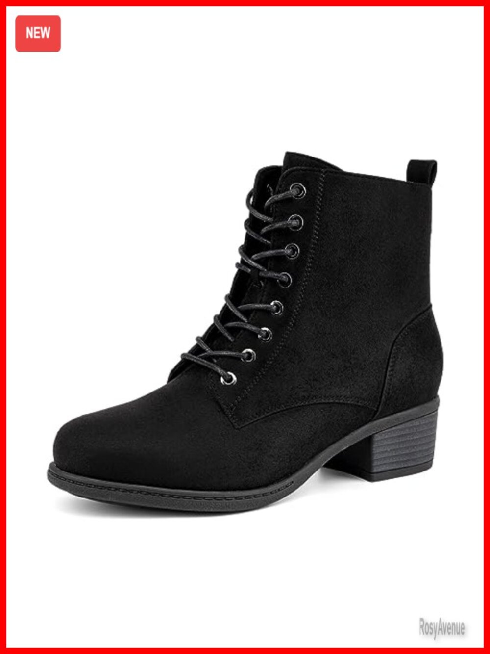 Faux Suede Lace-up Combat Bootie with Side Zipper Chunky Block Heel Ankle Boot